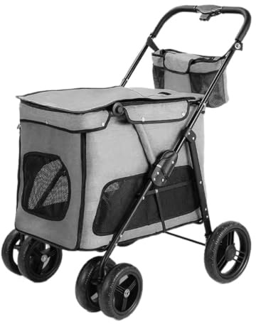 Hundvagn Kattvagn Hopfällbar Husdjursvagn Med 4 Hjul Bärbar Hundvagn Med Förvaringsväska Kattvagn För Medelstora Små Hundar Katter Husdjursvagn(Grey)
