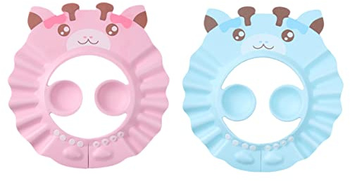MERRYHAPY 2 Stück Verstellbare Kinder Duschhaube mit Ohrenschutz Eva Wasserfest Shampoo Schutz Badekappe für Kleinkinder Reise