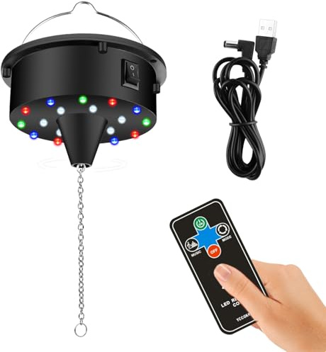 Motor für Discokugel Drehmotor Spiegelkugel 10 U/min Diskokugel Motor mit Fernbedienung, Kette, 4 Bunten Lichtern und 18 LED-Perle Multi-Modus Leiser Antriebsmotor Kann Einen Disco-Effekt Erzeugen