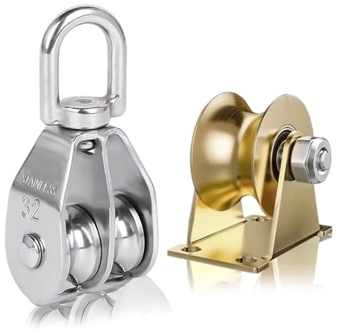 2 Stück Umlenkrolle Stahlseil, M32 Seilrolle Doppelrolle U Nut Rollenrad Blockseilrolle Edelstahl Pulley Tragkraft 250kg für Flaschenzugsystem Seile Zuhause Fitnessstudio