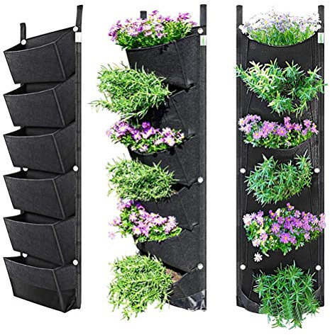 Wnvivi Vertikale Pflanztasche aus Filz, 6 Taschen, Separate Pflanztaschen für Blumen, Vertikaler Wandpflanzer für die Gartendekoration Im Innen- und Außenbereich (Schwarz)