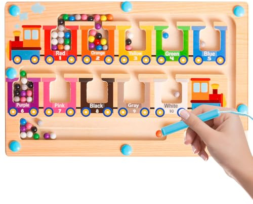 HONGCI Montessori-Spielzeug für Jungen und Mädchen von 2 bis 4 Jahren, magnetisches Holzlabyrinth-Spielzeug für Kleinkinder ab 3 Jahren, Lernspielzeug, Farbsortierspiele, Kinder (Zug)