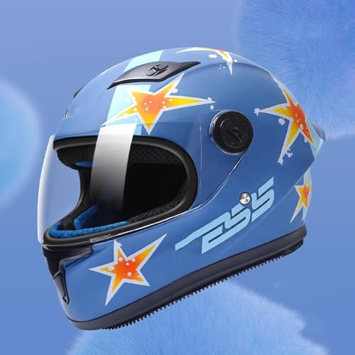 QJWMatic Integralhelm Für Kinder, Motorradhelm Für Jungen Und Mädchen Straßen-Mopedhelm Mit Visier Elektroroller- Und ATV-Helm ECE-Geprüft C,50-56cm