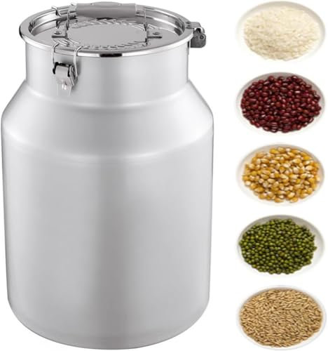 HEFJIAYCIQ Metal Cereal Storage Bucket, Stainless Steel Food Storage Container with Airtight Lids, Stackable Kitchen Dispenser for Cereals,Silver,10L/2.6 Gallon
