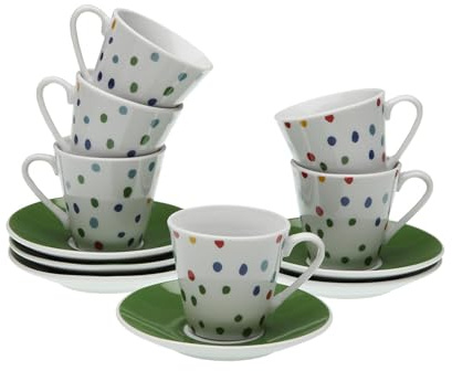 Versa Set de 6 tazas de café con plato Dotty, Medidas (Al x L x An) 6 x 5,8 x 5,8 cm, Color Multicolor