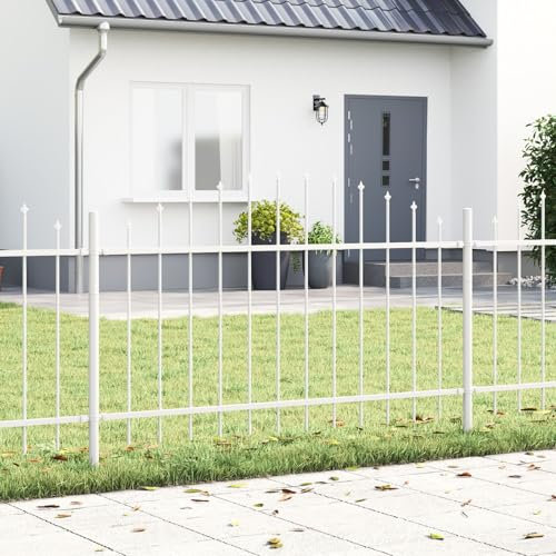 vidaXL Gartenzaun mit Bogenoberteil - Weiß, 6,8m x 1,00m aus Stahl, dekorativer Zaun mit 4 modernen Paneelen für deinen Garten oder die Terrasse.