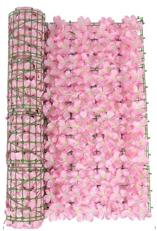Künstlicher Zaun, Blätter, Balkonschutz, Gartenzaun, Simulationspflanze, Kirschbaum, Geländer, Dekoration (Rosa, 50 x 1 m)