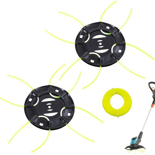 Unkrautbürste für Freischneider, 2er Unkrautbürste für Motorsense, Mähkopf Ersatzfadenspule für Rasentrimmer mit 15m Nylon Faden Wildkrautbürste & Freischneider Zubehör für Akku Rasentrimmer (5mm)