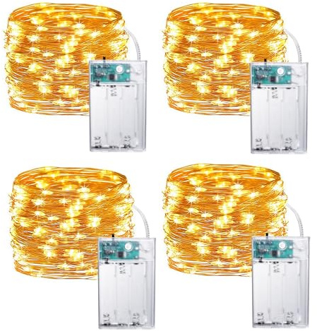 Joomer LED Fairy Lights Battery Operated, 4 Pack Each 16FT 50 LED Cuttable Starry Lights with Timer for Bedroom, Parties, Wedding Christmas Indoor Decor (Warm White)