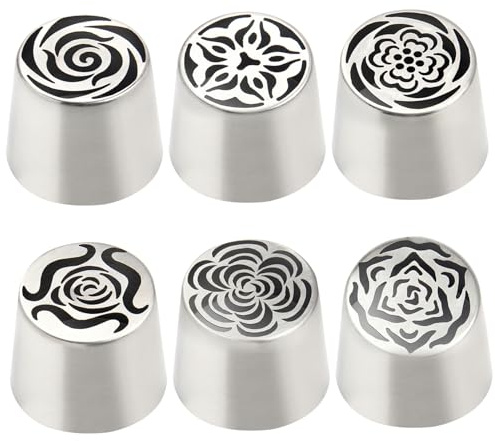 Piping Tips, Russian Piping Tips, 6PCS 6 Styles Stainless Steel Flower, Easy to Clean Cake Decorating Supplies for Home Kitchen DIY Baking Accessories, Icing