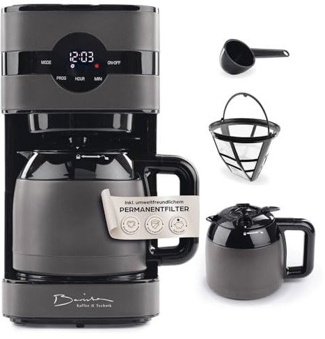 Barista Filterkaffeemaschine Touch Iso | Kaffeemaschine mit Isolierkanne | Filtermaschine mit Digitaldisplay & Timerfunktion | 900W | für 8 Tassen Kaffee | 1,25 Liter Kaffeekanne