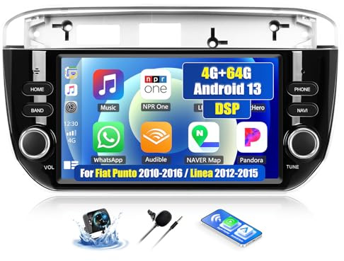 OiLiehu 4G 64G 8-kärna Android 13 trådlös Carplay Android bil för Fiat Punto 2010–2016/Fiat Linea 2012–2015 bilradio med skärm 7 tum med Bluetooth GPS FM RDS WiFi SWC DSP/EQ backkamera
