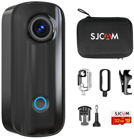 SJCAM C100+ Mini 4K Action Camera, Portable POV, Tiny Wearable Body Camera, 154° FOV, Stabilization, Wearable, Underwater, Small Vlog Helmet Mount Kits SD Card, Black
