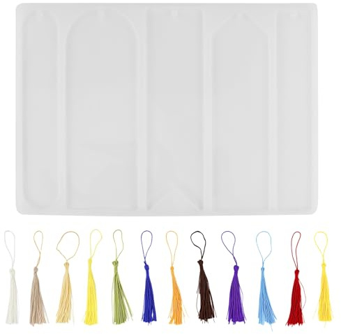 Epoxidharz Lesezeichen Form, 5 Gießformen mit 24 Quasten,Silikon epoxidharzform,Resin Molds für DIY Epoxidharz-Lesezeichen-Bastelbedarf für ältere kinder