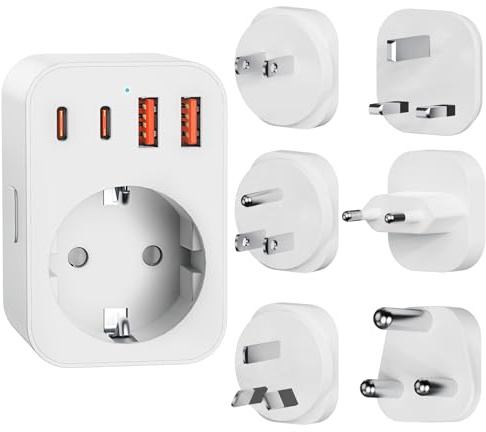 Reseadapter världsomspännande set, internationell reseadapter med USB C och USB-laddning, 6 reseadaptrar typ A/B/C/G/I/M-kontakt, adapter för Storbritannien/USA/Europa/Sydafrika/Japan/Kina/AUS