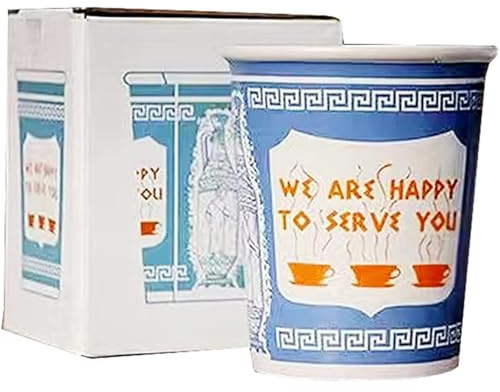 Ceramic Cup We are Happy to Serve You Coffee Mug for Kitchen Restaurant Office Retro New York Style Dishwasher Safe Blue and White (Small(8 Ounces))