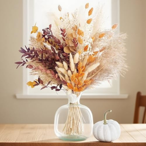 UNIANE 64 Piezas Decoración otoñal para Interiores,decoración de Hierba de la Pampa,Flores secas de Hierba de la Pampa Bohemia,Flores de caña,secas para mesas de Comedor diarias,Bodas,Decoraciones