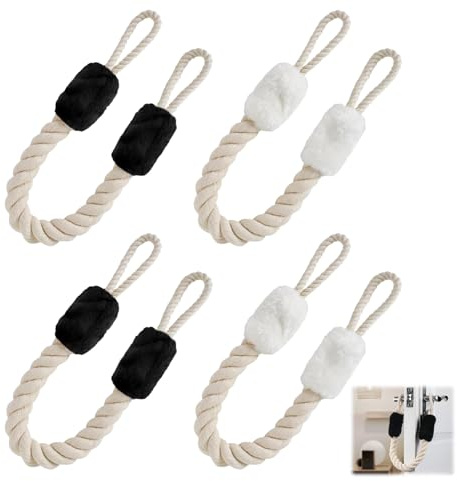 4 Stück Türstopper Klinke Baumwolle Türkordel Klemmschutz 60cm Türstopper Seil Klinke Klemmschutz, Türkorde für Haustier Kinder Fingerschutz und Schlafzimmertüren(Weiße/Schwarze)