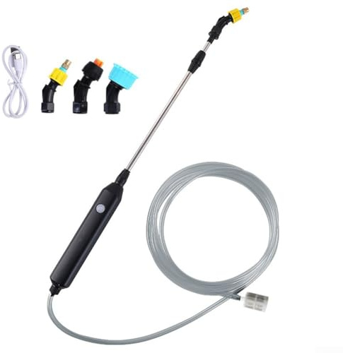 Zilimontt Spruzzatore elettrico da giardino con 3 ugelli e asta telescopica, 2400 mAh ricaricabile a batteria per piante, fiori e cura del prato (tubo dell'acqua da 5 metri)