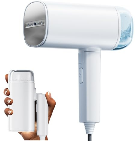 Défroisseur Vapeur Vertical Pliable, FMK Steamer Portable & Défroisseur à Main, Fer à Repasser Vapeur Sans Fil pour Voyage, Centrale Vapeur Puissante 2000W pour Tissus Blanc
