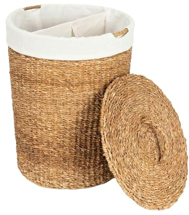 Olly & Rose Large Premium Handwoven Storage and Laundry Basket with Washable Liner and Lid 45cm x 60cm Large Baskets Premium Laundry Display Versatile Natural