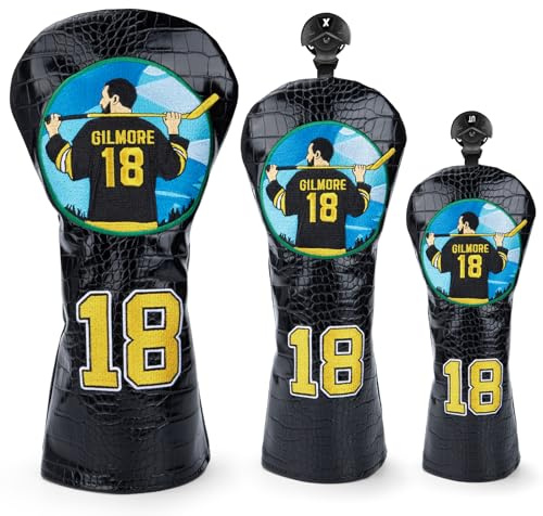 Maxgigi Golf Head Covers, Alligator Print Leather Driver Headcover, Fairway Wood Cover, Hybrid Head Covers – Advanced Embroidery Golf Club Head Covers Happy Gilmore Golf Headcovers (3pcs(DR+FW+UT))