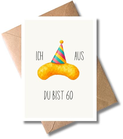 WBdesignz Lustige 60. Geburtstagskarte mit Erdnussflip - witzige Klappkarte „Ich Flip aus du bist 60“ für Männer, Frauen, Freunde - humorvolle Glückwunschkarte zum Geburtstag - mit Umschlag (DIN A6)
