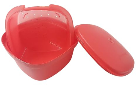 Tupperware Kleiner Super Servierstar 2,8 Liter Rot/Transparent – Thermo-Duo mit Sieb – Servierschüssel zum Warm- & Kalthalten – Küchenhelfer mit Siebeinsatz BPA-frei