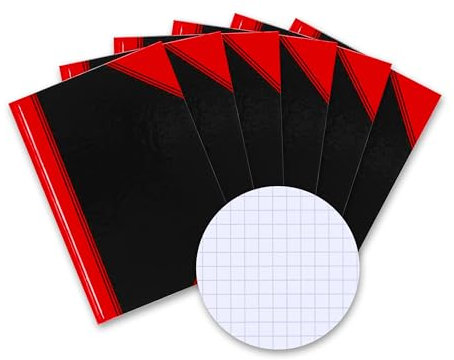 Bantex Notizbuch A5 kariert, 192 Seiten, 70 g/m², Hardcover, schwarz, 6 Stück