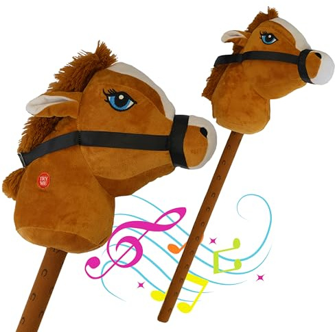 The Magic Toy Shop Brown Hobby Horse with Sounds - Ride-On Stick Toy, 73cm