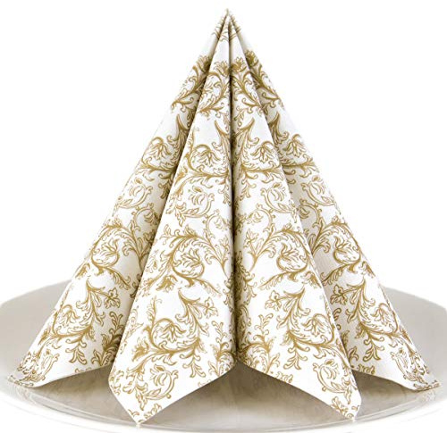 Servietten Ornament gold Premium Airlaid, STOFFÄHNLICH | 25 Stück | 40 x 40cm | Hochzeitsserviette | hochwertige edle Serviette für Hochzeit, Geburtstag, Party, Taufe, Kommunion | made in Germany