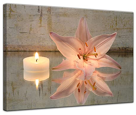 Bilderdepot24 Bild auf Leinwand | Lilie und Kerze in 40x30 cm als Wandbild | Wand-deko Dekoration Wohnung modern Bilder | 202421