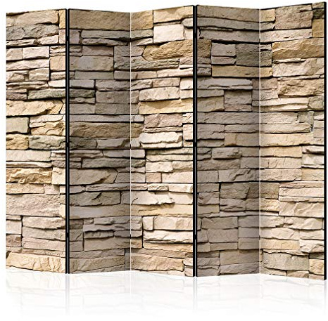 decomonkey Paravent Raumteiler Innen Mauer, 225x172 cm, 5-teilig, Einseitig | Ziegel, Stein, Wohnzimmer, Room Divider, Wall, Raumteiler Stehend, Trennwand, Sichtschutz, Spanische Wand, Sichtschutzwand