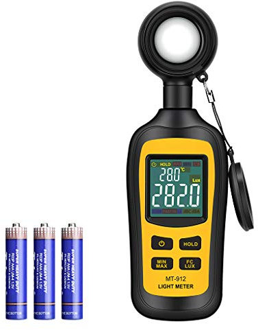 Digital Luxmeter Tragbare Photometer Belichtungsmesser Beleuchtungsstärke Lichtmesser mit Bereich bis zu 200.000 Lux und LCD Display (Gelb)