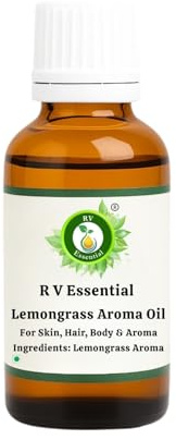 R V Essential Pura hierba de limón 30ml de aceite esencial (1.01 oz)- Cymbopogon citratus (100% puro y natural de Grado Terapéutico) Pure Lemongrass Essential Oil