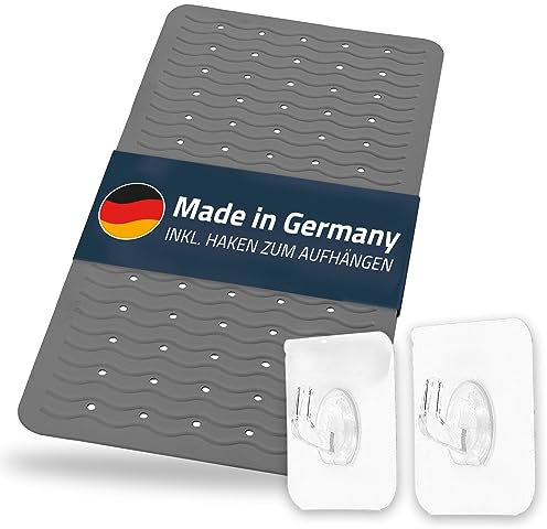 RIDDER – Badewanneneinlage Playa 38x80cm, zementgrau, 100% TPE | Made in Germany Badewannenmatte aus hautfreundlichem TPE. Maschinenfeste Antirutschmatte mit Saugnäpfen & Ablauföffnungen