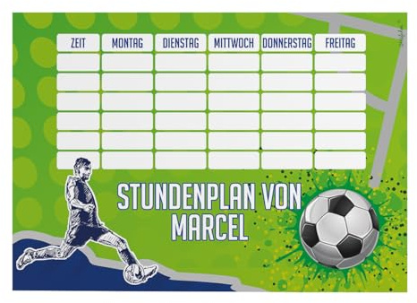 Striefchen® Magnetischer Stundenplan mit Namen für Jungen zum Beschriften - perfekt zum Schulanfang Fußball