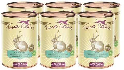 Terra Canis Kaninchen mit Zucchini, Classic Nassfutter für Hunde, 6x400g | 100% Lebensmittelqualität aller Rohstoffe, mit frischem Fleisch und nahrhaften Innereien, glutenfrei und getreidearm