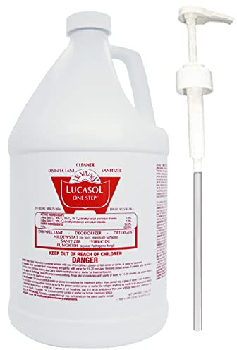 Lucasol One Step Disinfectant 1-Gallon with Attachable Pump Dispenser, All-Purpose Cleaner for Hospitals, Schools, Salons, Household Use and More