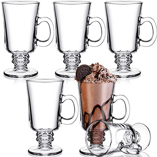Patelai 6 Pieces 8 Ounce Irish Coffee Mugs Clear Glass Cup with Handle High Base Glass Latte Cup Footed Irish Coffee Clear Mugs for Hot Beverages and Cold Beverages Christmas Party Favors