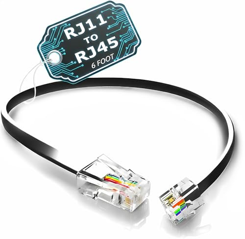 RetailAndBulk 2-Pack 6 Foot RJ11 to RJ45 Telephone Cable for Landline, Fax, DSL Modem Connection (Black 6FT, Made in USA)