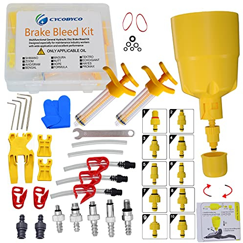 CYCOBYCO Kit de purge d'huile minérale de frein à disque hydraulique pour Shimano, SRAM, Aid, Magura, Tectro, Hayes - Compatible avec tous les modèles (professionnel)