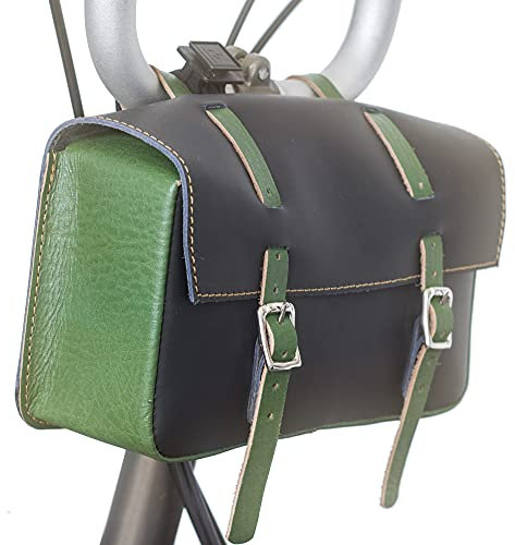 London Craftwork Leder Lenker Satteltasche für Brompton Schwarz/Grün