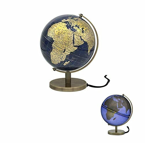 The Leonardo Collection Blue & Gold Light Up Rotating Globe, Perfect for The Home or Office, Gold, H34cm LP46195