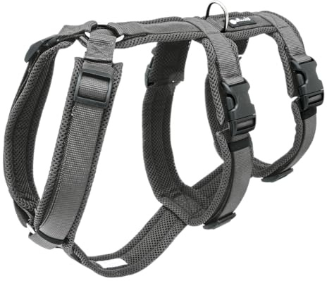 Petlando Sicherheitsgeschirr, ausbruchsicheres Hundegeschirr mit extra Bauchgurt, weich gepolstert mit Mesh, atmungsaktiv, robust, stufenlos verstellbar, Geschirr für mittelgroße Hunde, Anthrazit, M