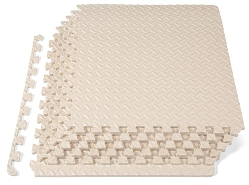 ProsourceFit Exercise Puzzle Mat ½-inch, EVA Interlocking Foam Floor Tiles for Home Gym, Workout Equipment, Kids Play Areas, Cream, 24 Sq Ft - 6 Tiles