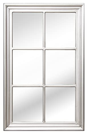 DRW Espejo de Pared con Forma de Ventana de Madera en Plateado 70x4x110cm, Cada Parte 26x30cm
