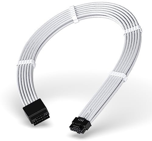 EZDIY-FAB GPU Power Sleeved Kabelverlängerung,16pin(12+4) 12VHPWR PCIe 5.0 Stecker Male to Female für RTX 3090Ti 4080 4090,mit Kabelkämmen-16AWG/Weiß