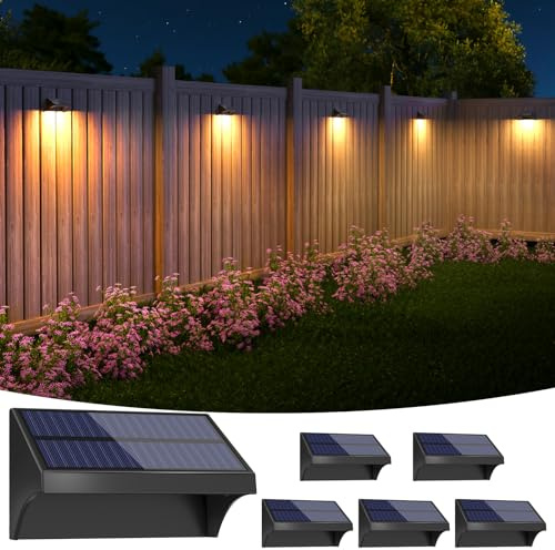 NIORSUN Solar Fence Lights, 1500mAh Warm White/Cool White/RGB Modes, Waterproof Outdoor LED Lights for Fence, Deck, Railing, Stairs, Patio, Wall, Easy Install, Black 6 Pack