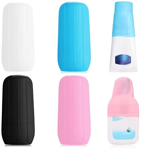 Lot de 4 Manchons Élastiques pour Voyage, Silicone Manchons Anti-Fuite Réutilisables Housse de Bouteille pour Flacon de Voyage Avion Bouteilles de Shampoing Récipient de Voyage (Multicolore)